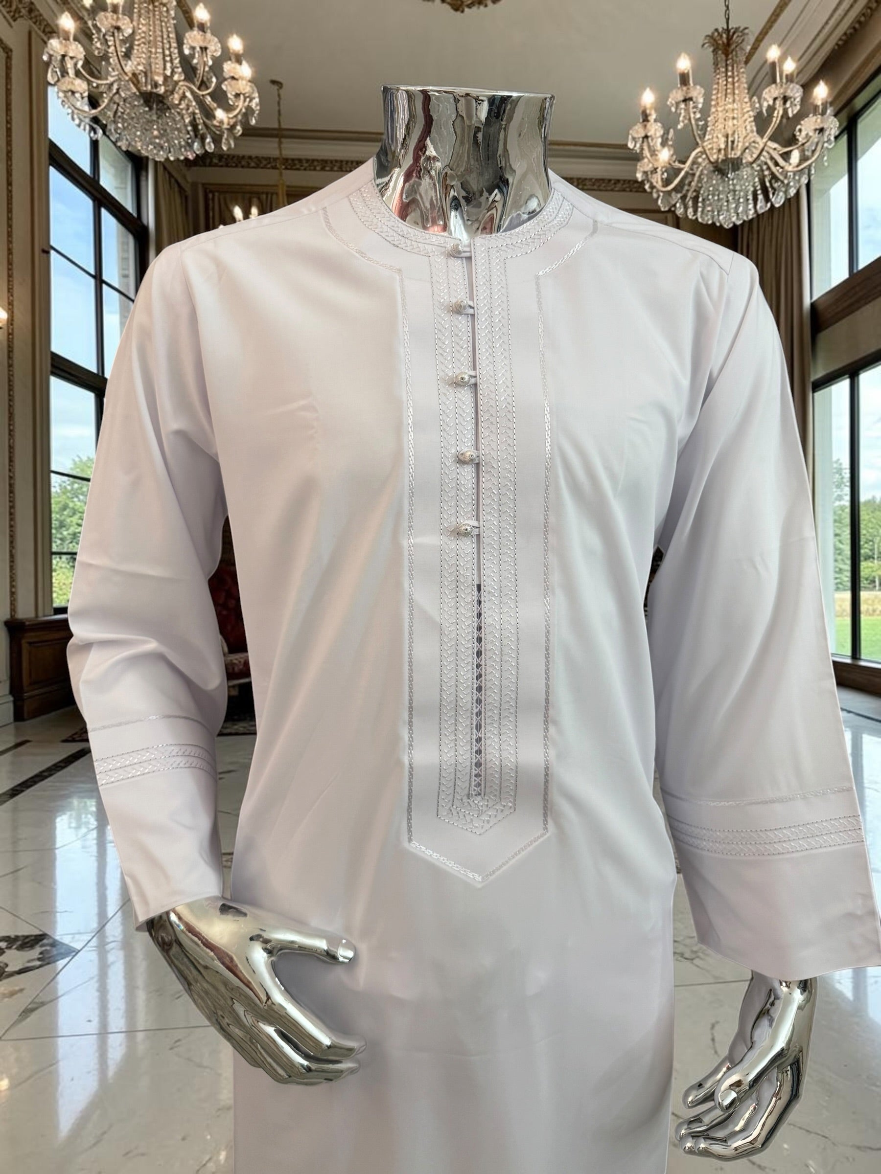 Men’s White Embroidered Afghan Parahan Tunban Set | Small–X-Large