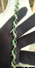Emerald Green Marquise Crystal Vine Bracelet – Silver-Tone Wave Leaf Statement Jewelry 7118