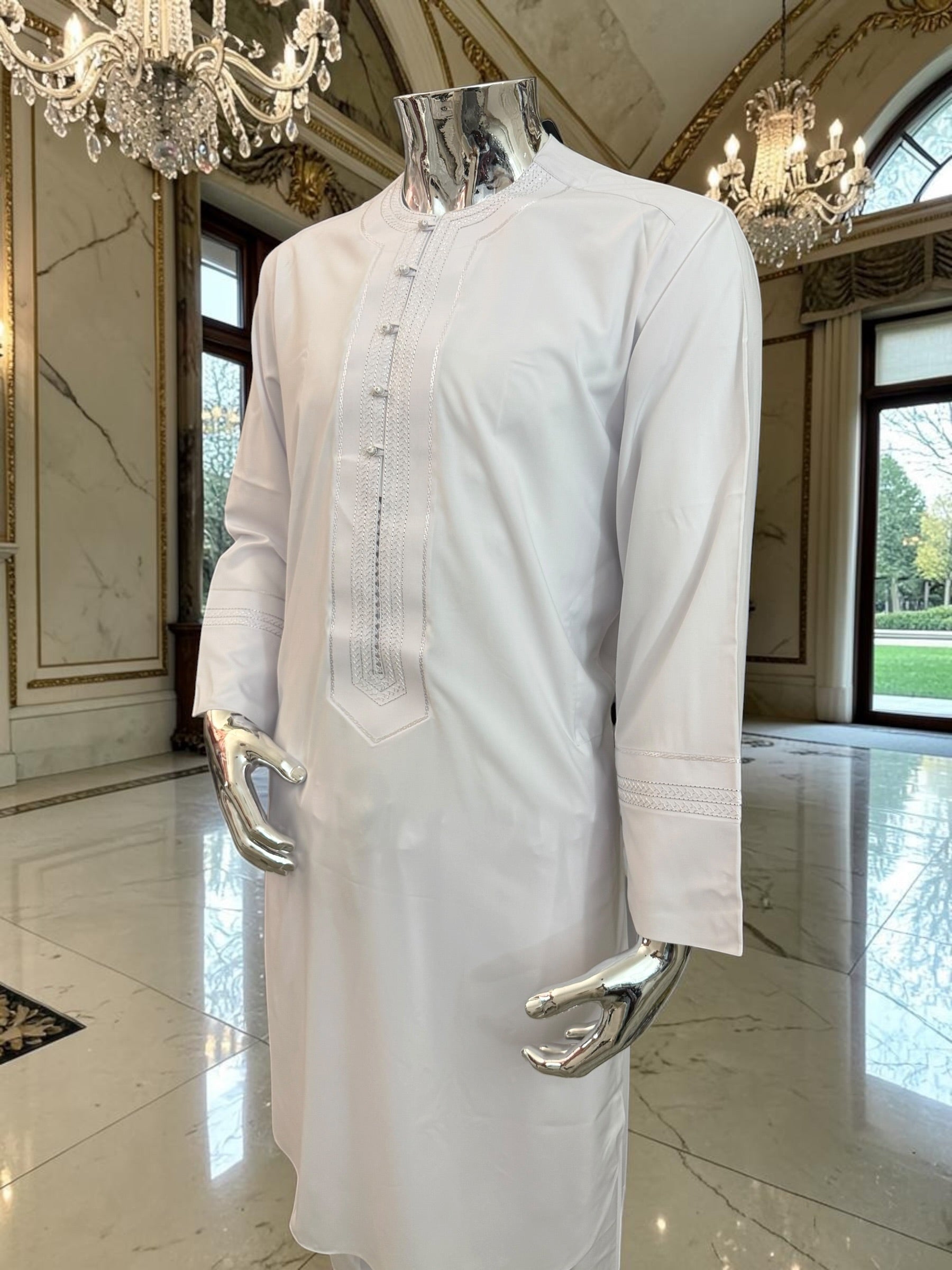 Men’s White Embroidered Afghan Parahan Tunban Set | Small–X-Large