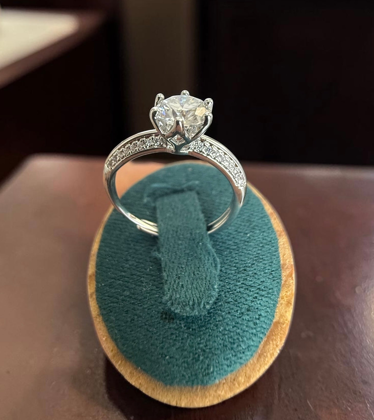 Round Cut Moissanite Solitaire Ring for Women – High-Quality Brass, Pavé Band, GRA Certificate & Gift Box Included 7054