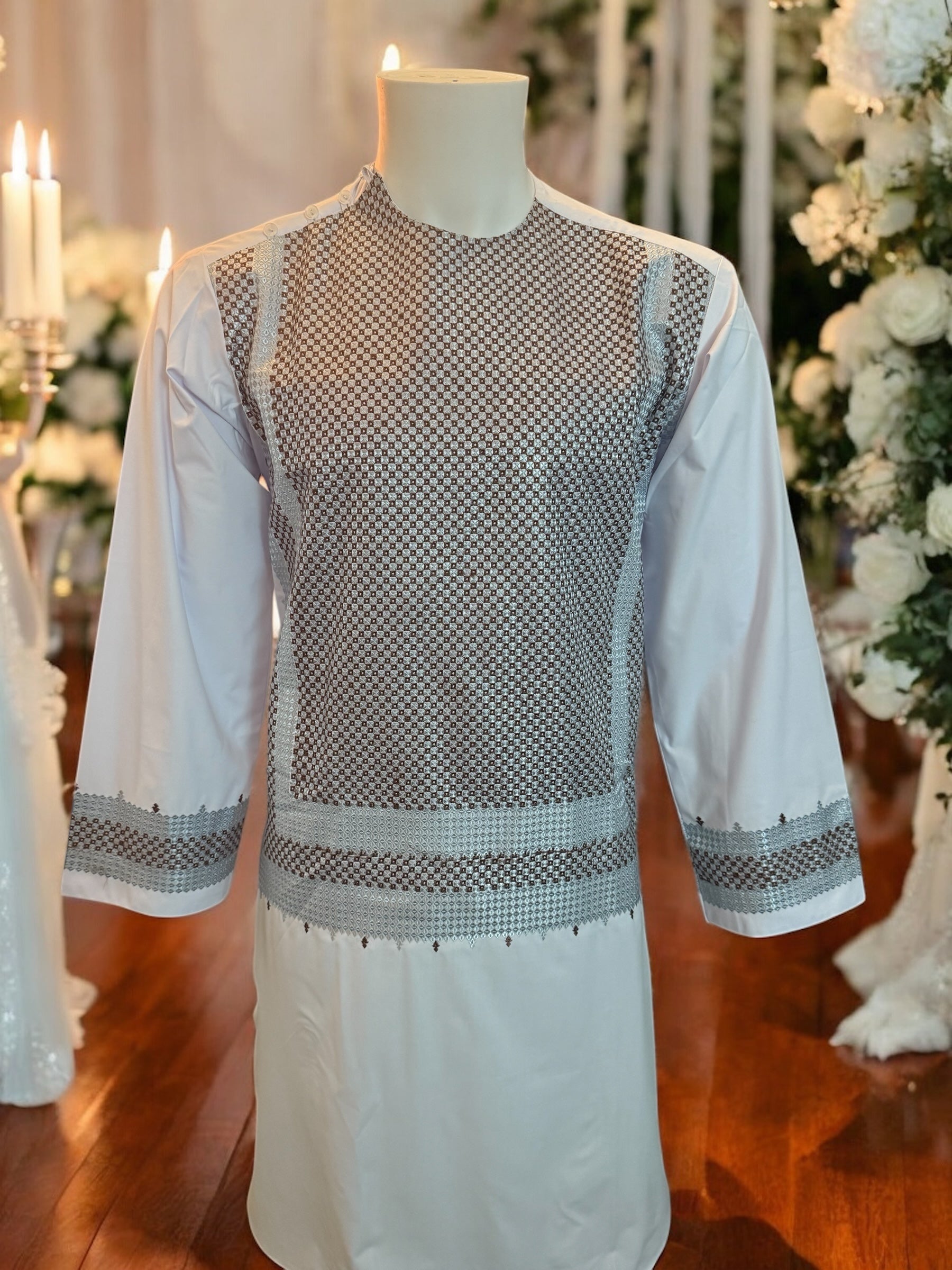 Afghan Parahan Tunban Kameese Shalwar Machine Embroidered White Small