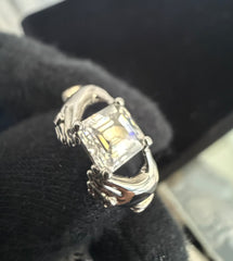 Size 7 Sterling Silver Asscher Cut Moissanite Engagement Ring – Modern Bypass Solitaire.   6015