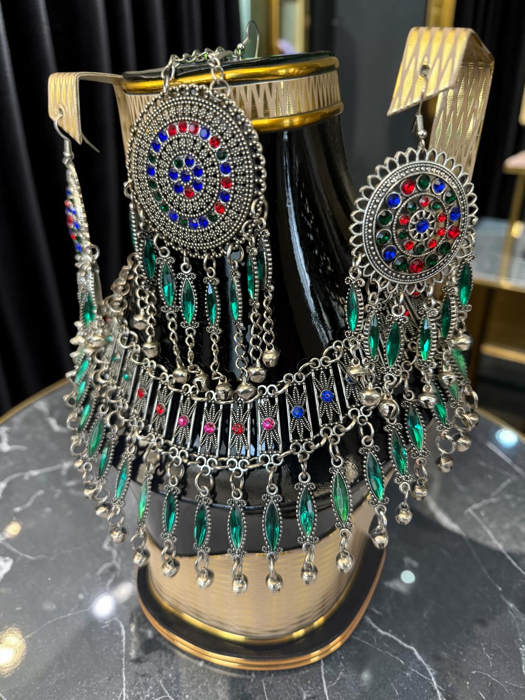 Afghan Jewelry for Women – Handmade Traditional Afghan Necklace & Earrings Set | Ethnic Bohemian Jewelry | Cultural Gift for Her