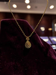 Gold Plated Brass Teardrop Pendant Necklace & Dangle Earrings Set for Women | Lightweight Traditional Jewelry 6090