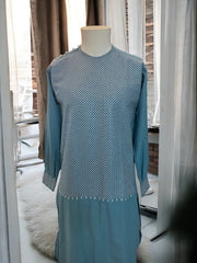 Teal Blue Afghan Parahan Tunban for Men with Machine Khamakdozi – X-Small