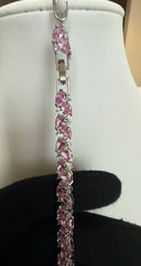 Pink Crystal Tennis Bracelet for Women – Silver Tone Statement Bracelet – Luxury Gift Bracelet 7244