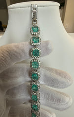 Aqua Green Cushion Cut Halo Crystal Tennis Bracelet – Silver Tone Statement Jewelry 7112