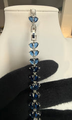 Sapphire Blue Crystal Floral Tennis Bracelet – Silver-Tone Pear Cut Flower Bracelet for Women 7131
