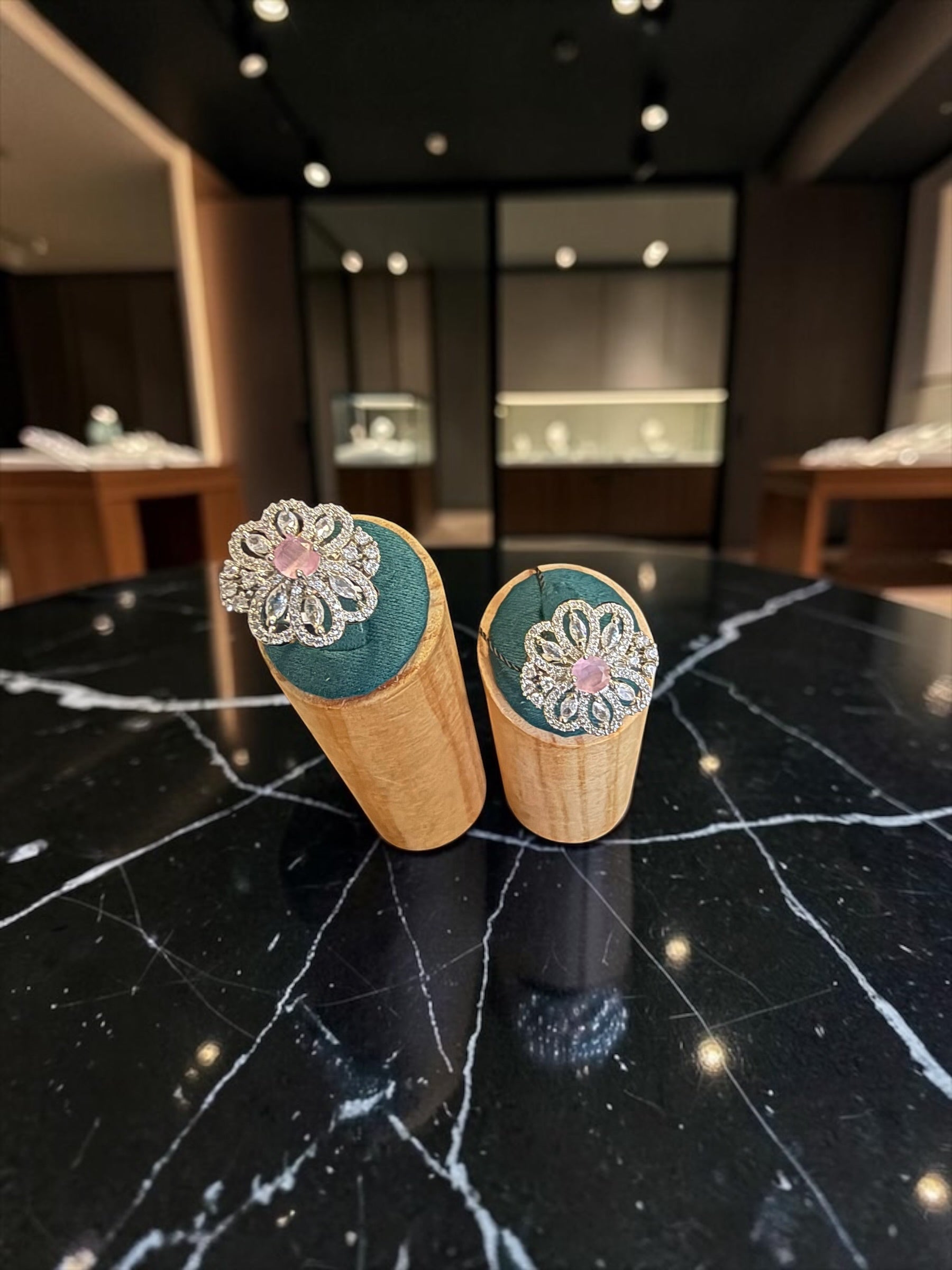 American Diamond Statement Ring – Floral Crystal Cocktail Ring, 6 Colors, Adjustable Size, Gift Box Included