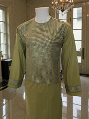 Olive Green Afghan Parahan Tunban for Men with Machine Khamakdozi – Medium