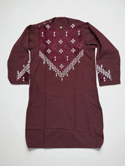9 Years old Maroon Afghan Parahan Tumban for Boys, Matching White Machine Embroidery