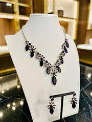 Silver-Plated Purple Crystal Necklace & Earrings Set | Elegant Statement Jewelry 072