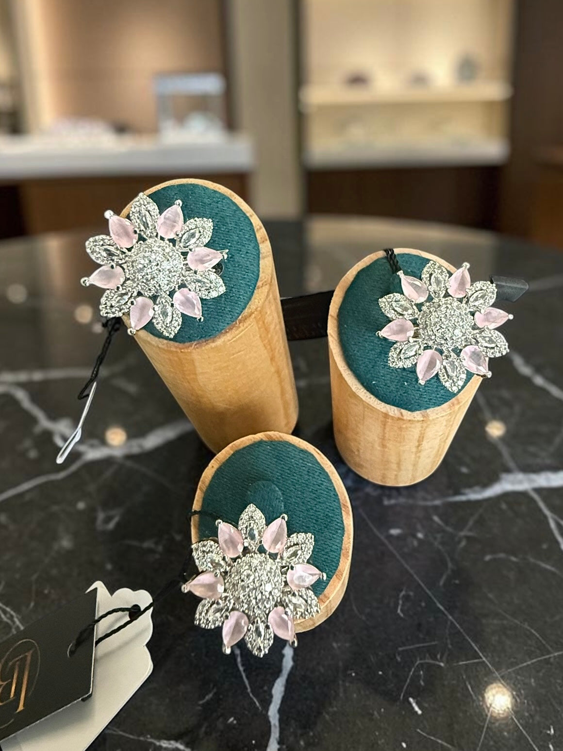 American Diamond Floral Statement Ring – Adjustable Pear-Cut Crystal Cocktail Ring, 7 Colors, Gift Box Included