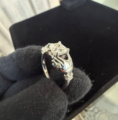 Size 7 Sterling Silver Asscher Cut Moissanite Engagement Ring – Modern Bypass Solitaire.   6015