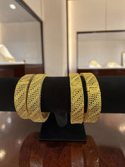 Women’s Wide Gold-Tone Copper Bangle – Dubai-Inspired Textured Openwork Bracelet 034