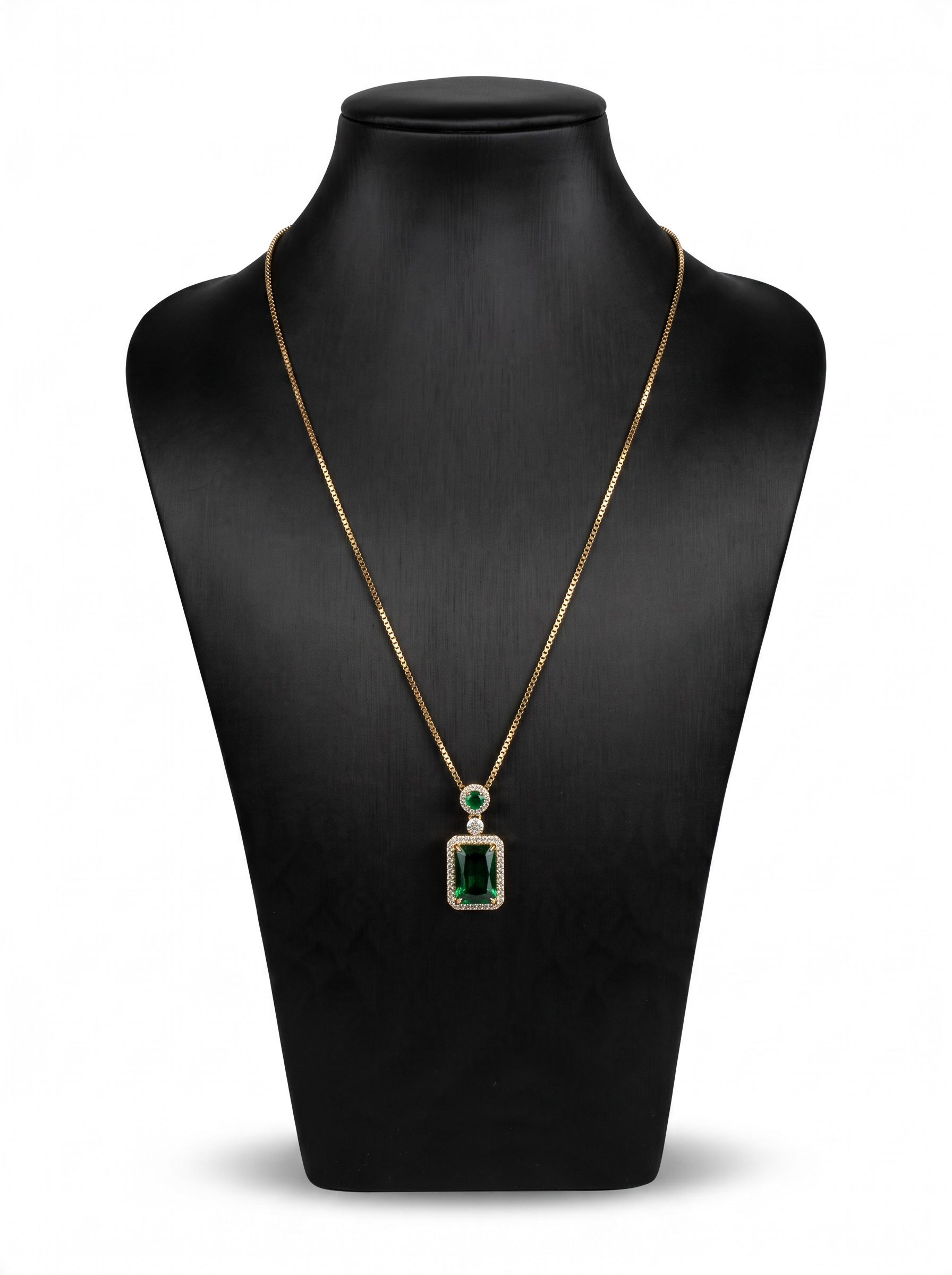 Emerald Green Halo Pendant Necklace – Gold-Tone Stainless Steel