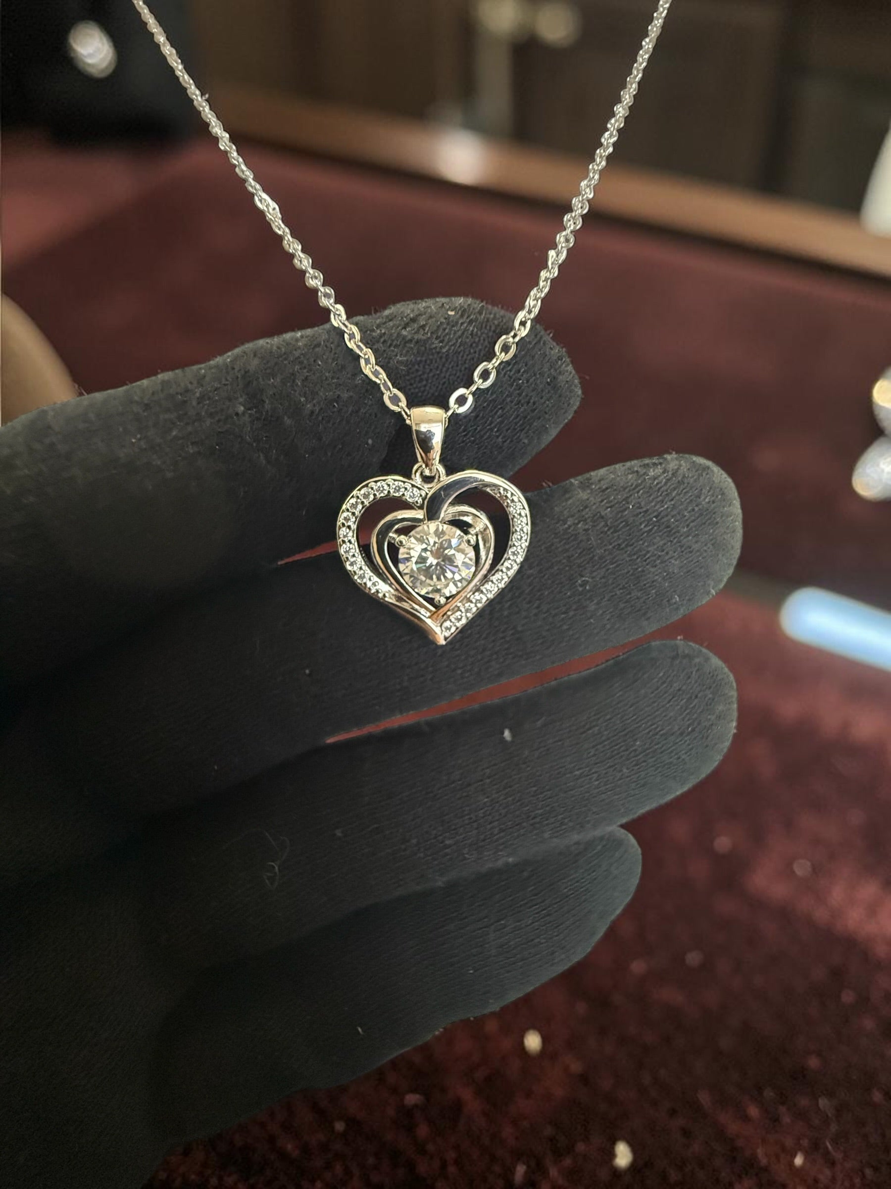 Heart Moissanite Necklace for Women – Genuine Moissanite Pendant, GRA Certificate Included, High-Quality Brass, Silver-Tone Chain, Gift Box Included 7057