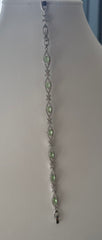 Light Green Teardrop Crystal Bracelet – Silver Tone Halo Link Statement Jewelry 7083