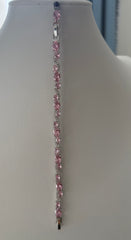 Pink Oval Crystal Swirl Bracelet – Silver Tone Sparkling Statement Jewelry 7085