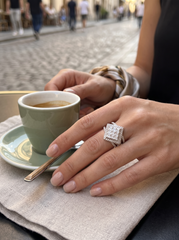 S925 Sterling Silver Princess Cut Cluster Statement Ring – Crisscross Halo Cocktail Ring – Size 10 044