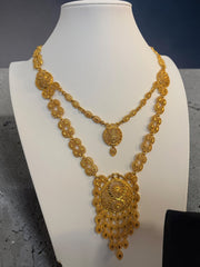4-Piece Gold-Plated Traditional Filigree Jewelry Set – Layered Necklace, Earrings, Bracelet & Ring 076