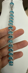 Aqua Blue Crystal Heart Bracelet – Silver Tone Sparkling Heart Link Bracelet, Gift Ready 7079