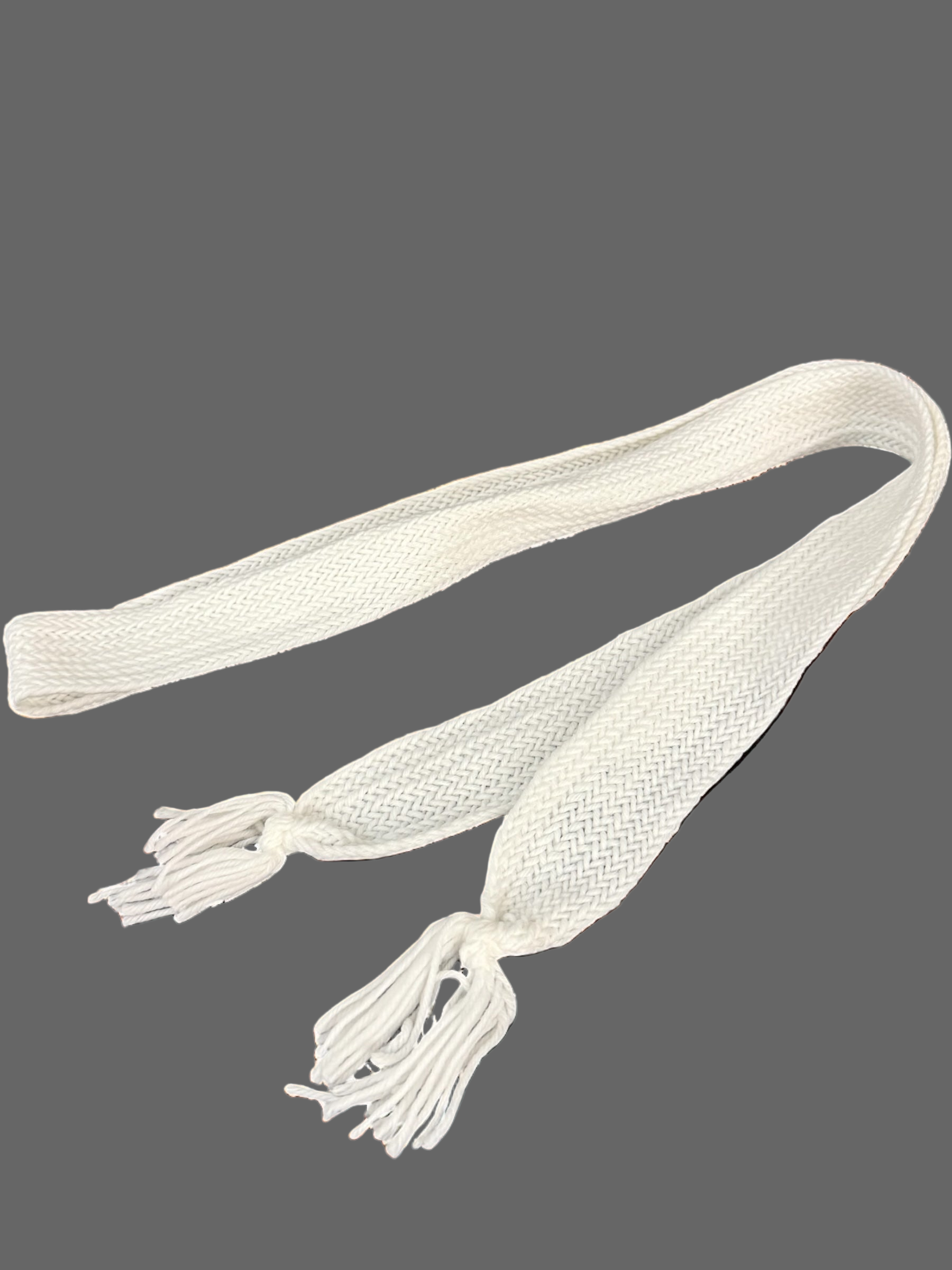 Hand-Woven White Cotton Waist Cord with Tassel Ends – Traditional Men’s Tunban Tie 2” x 64”