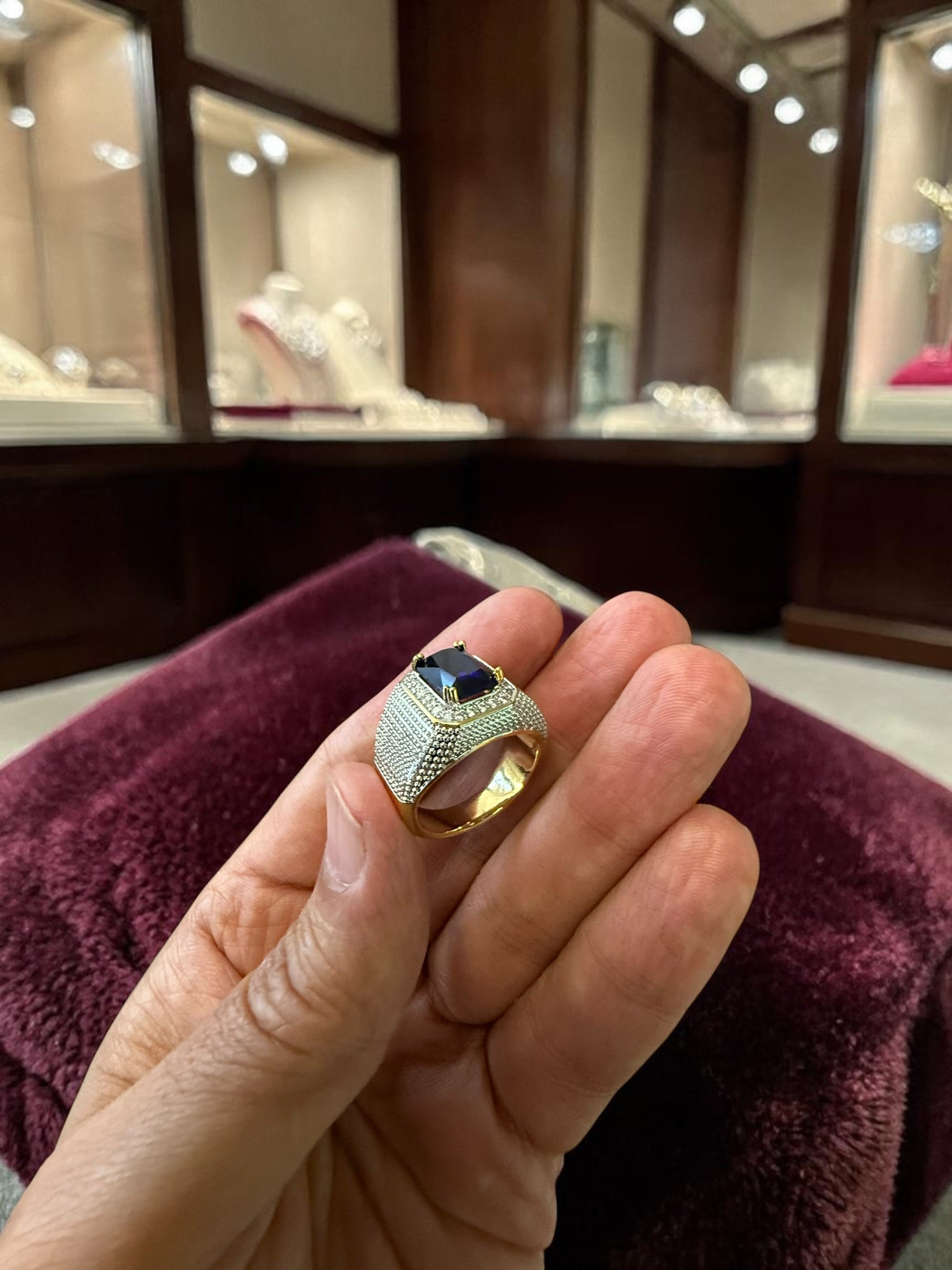 Men’s Blue Zircon Statement Ring Brass Cocktail Ring (Vintage Style)CBB