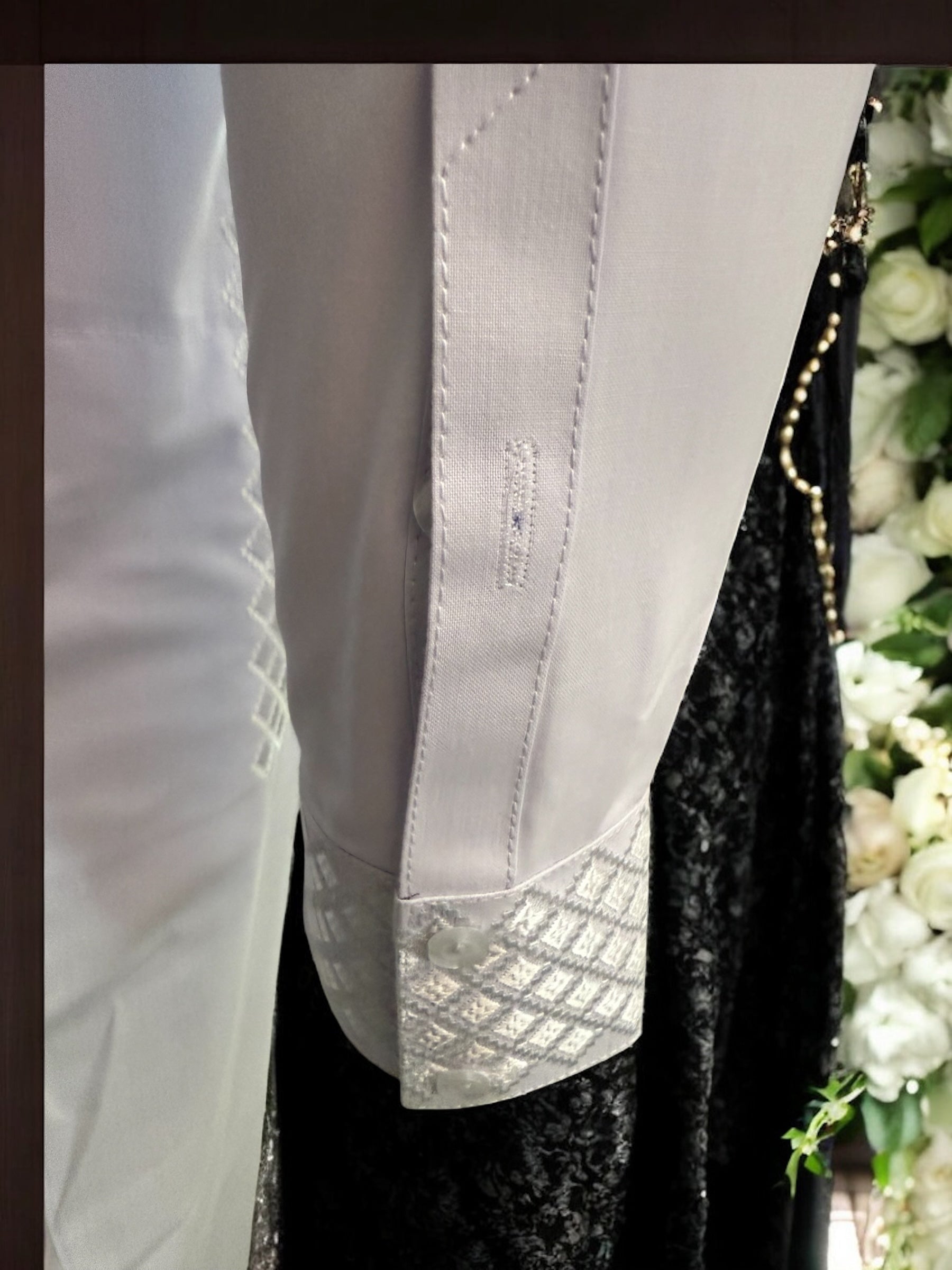 Afghan Parahan Tunban for Men Machine Embroidered White Traditional Wear Medium