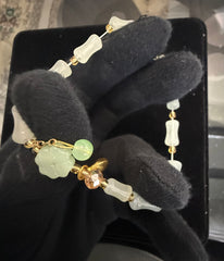 Sage Green Bamboo Bead Stretch Bracelet with Gold-Tone Charms