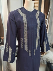 Afghan Parahan Tunban for Men Navy Blue Silver Shesha Mirror Embroidery Medium