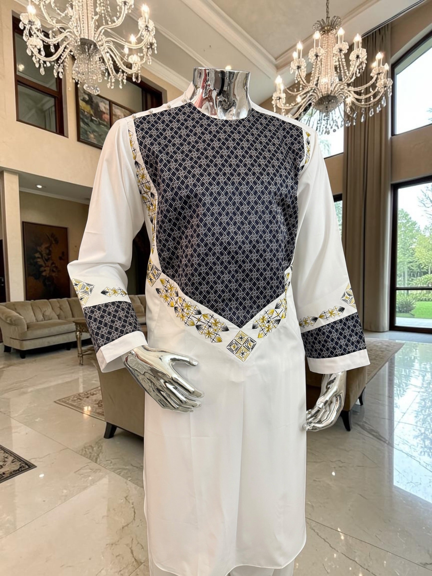 Small Off White Afghan Parahan Tunban Set – Premium Hand Embroidery Traditional Men’s Outfit with Matching Chadder Patto
