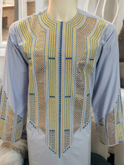 Afghan Parahan Tunban Kameese Shalwar Light Blue Gold Shesha Embroidered Medium