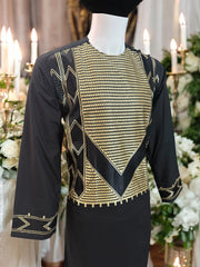 Afghan Parahan Tunban for Men Machine Embroidered Black Gold Traditional Wear Medium