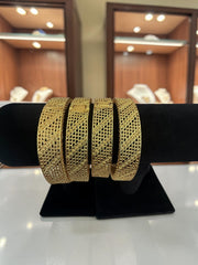 Women’s Wide Gold-Tone Copper Bangle – Dubai-Inspired Textured Openwork Bracelet 034