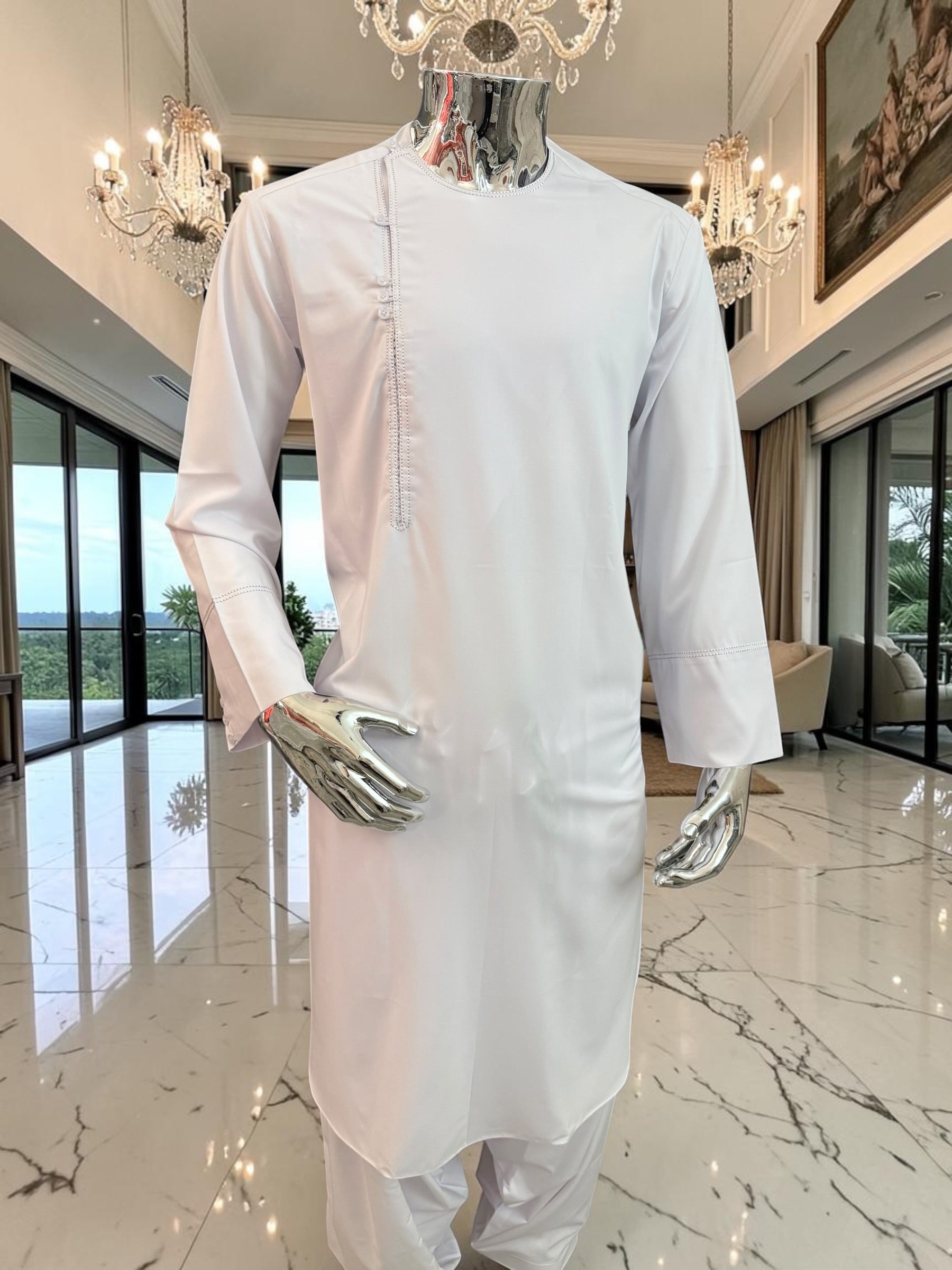 Men’s White Qasimi Design Parahan Tunban – Traditional Afghan 2-Piece Outfit | Small–XXL