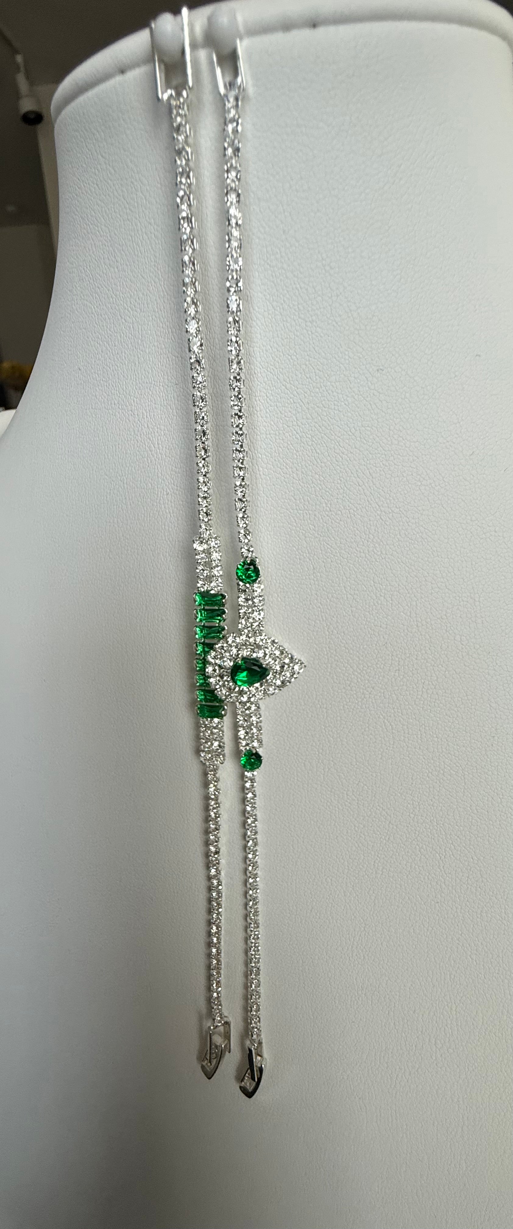 Emerald Green Crystal Double Bracelet Set – Silver Tone Pear & Baguette Statement Bracelets 7106
