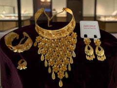 24K Gold-Plated Floral Bridal Jewelry Set – Necklace, Earrings, Bracelet & Ring 039