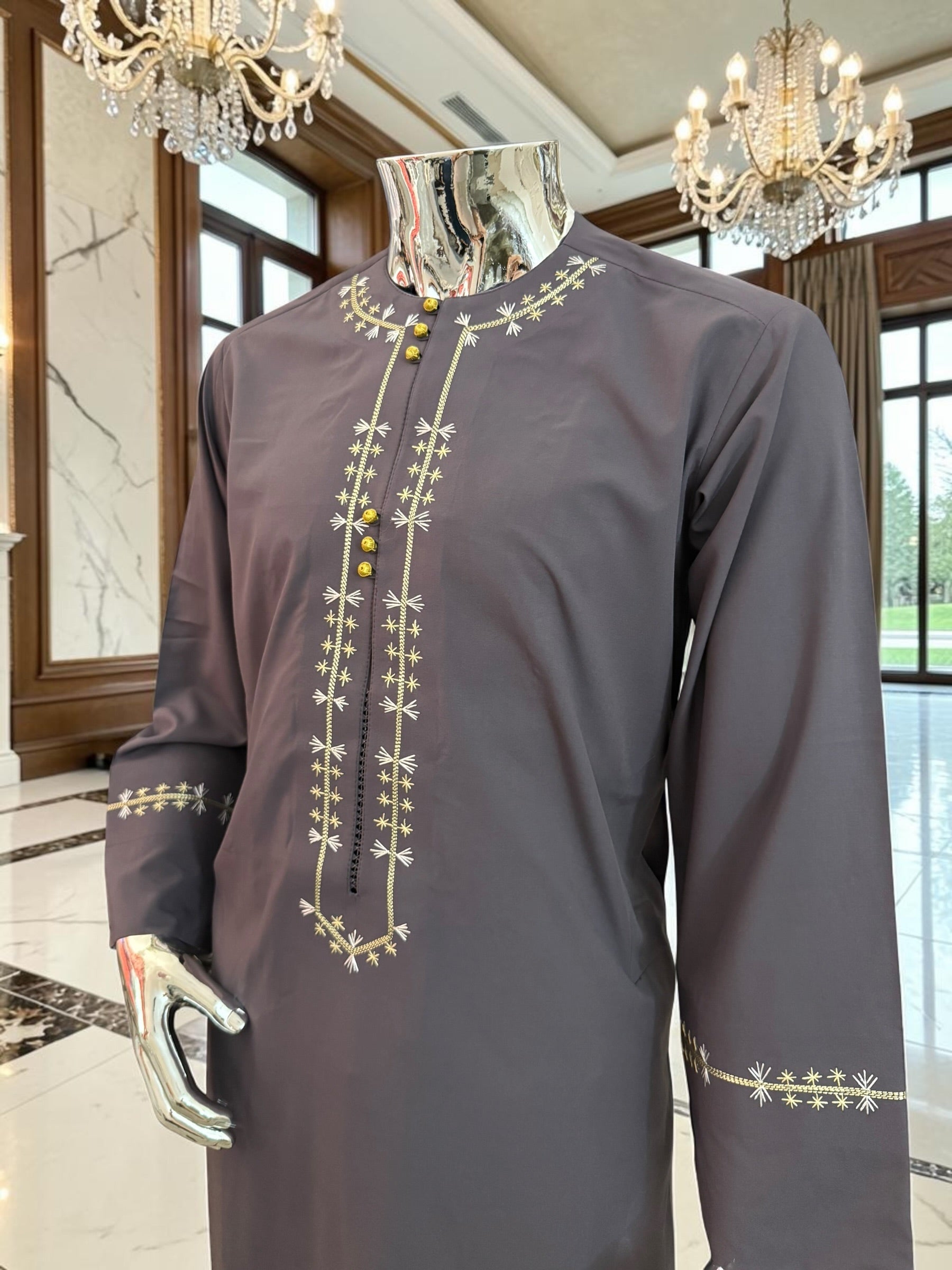 Plum Embroidered Afghan Parahan Tunban for Men with Matching Shawl