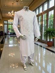 Medium Men’s White Afghan Groom Outfit – 3-Piece Elegant Set