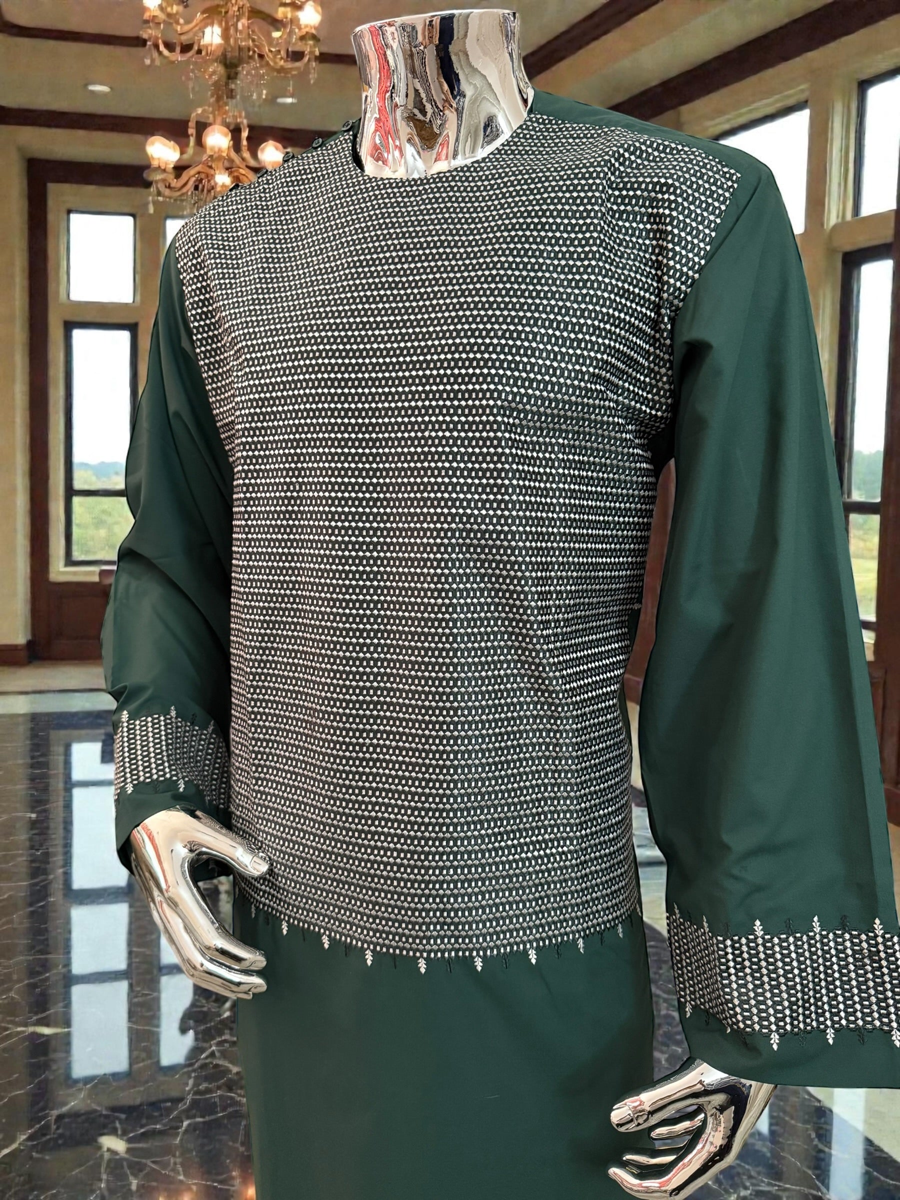 XL Emerald Green Afghan Parahan Tumban | Traditional Cotton-Blend Men’s Outfit | Luqmaan Boutique
