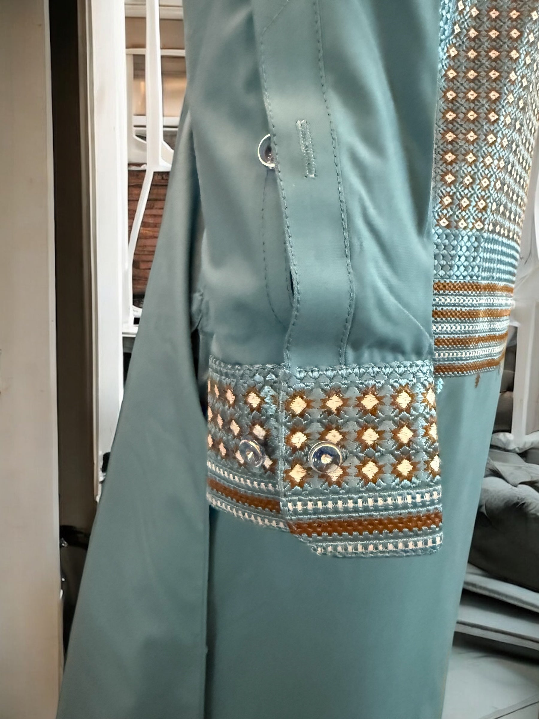 Medium Afghan Parahan Tunban for Men – Teal Blue Machine Embroidery