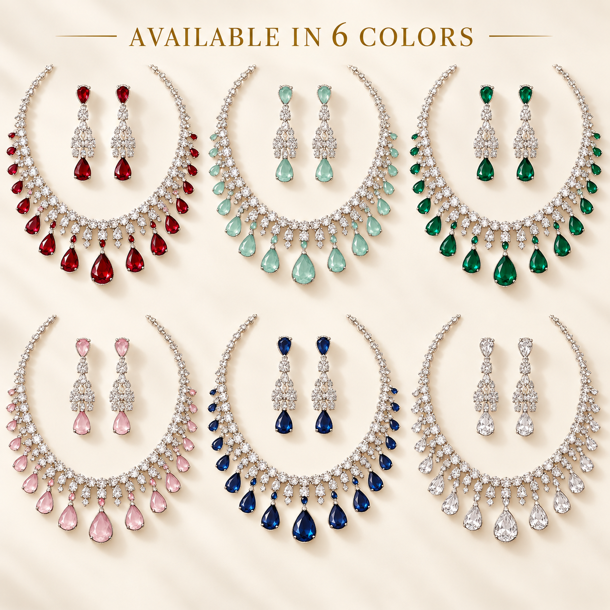 Elegant Teardrop Crystal Necklace & Earrings Set – 6 Colors