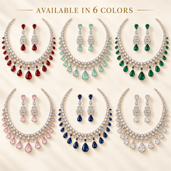 Elegant Teardrop Crystal Necklace & Earrings Set – 6 Colors