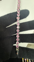 Pink Round-Cut Crystal Infinity Link Bracelet – Silver Tone Elegant Jewelry 7136