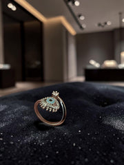Silver-Tone Evil Eye Ring with Turquoise and Clear Stones