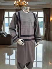 Men’s Taupe Parahan Tunban with Matching Embroidery – Afghan Traditional Outfit (Large)