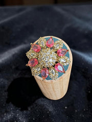 Adjustable American Diamond Floral Statement Ring | Gold-Tone Brass | 6 Color Options | Gift Box Included | Indian Pakistani Afghan Jewelry