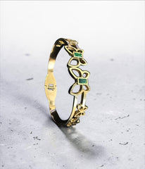 Gold Tone Stainless Steel Butterfly Bangle Bracelet with Green Stone Accents 8063