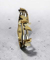 Gold Tone Stainless Steel Butterfly Bangle Bracelet with Clear Stone Accents 8062